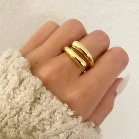 Jewelry - 925 Sterling Silver Gold Chunky Bold Ring Statement Ring Large Wrap Ring